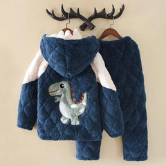 Thickened Flannel Children's Pajamas Plus Velvet Set