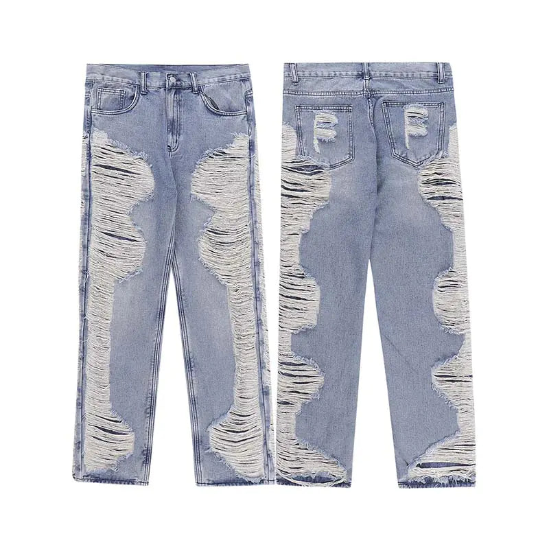 Worn Out Cat Whisker Hip-hop Straight Jeans