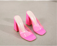 Transparent PVC Square Toe Block Heel Sandals