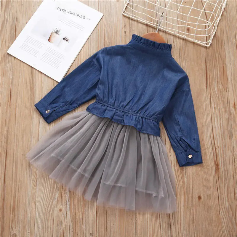 Korean Style Cotton Denim Dress for Girls
