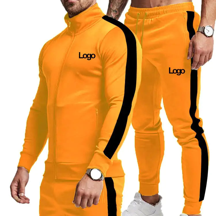 Colorblock Long-Sleeved Men's Sports Suit with Collar