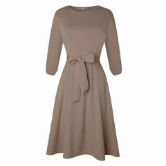 Women's Waist-Tight 3/4 Sleeve Dress with Belt