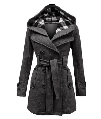 Double-Breasted Plaid Mid-Length Coat