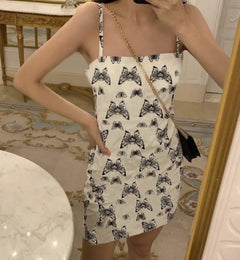 High-Waisted Sleeveless Dress with Side Slits (White)