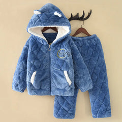 Thickened Flannel Children's Pajamas Plus Velvet Set