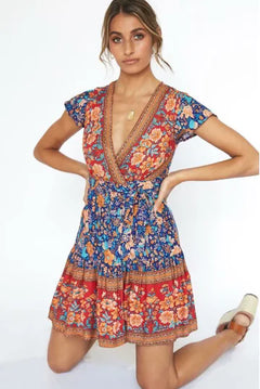 2020 Summer Fashion Print Knot Front Dress for Women
