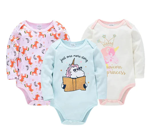 Long Sleeve Cotton Baby Bodysuit 3-Piece Set (1 Piece)