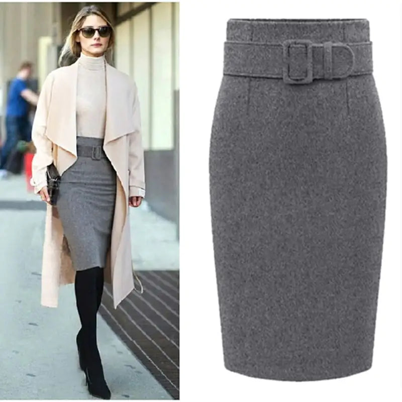 Thick Solid Color Mid-Length Woolen Skirt