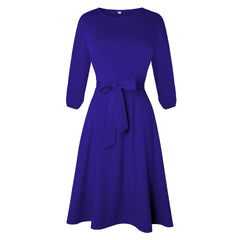 Women's Waist-Tight 3/4 Sleeve Dress with Belt
