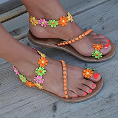 Plus Size Summer Women's Flat Flower Sandals