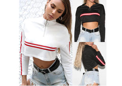 Striped Long Sleeve Cropped Hoodie for Women