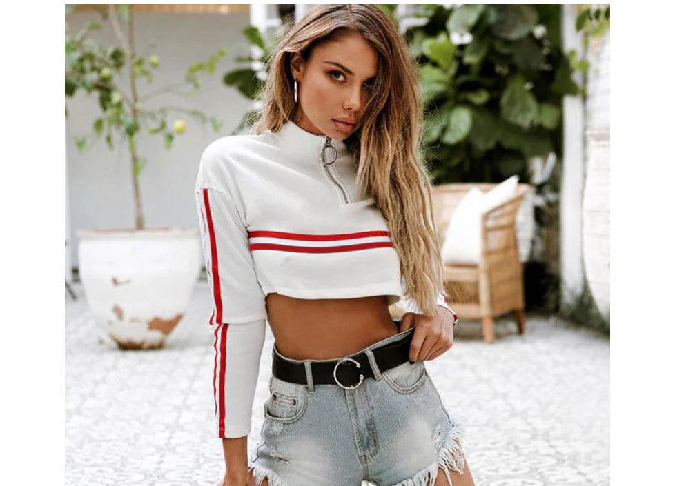 Striped Long Sleeve Cropped Hoodie for Women