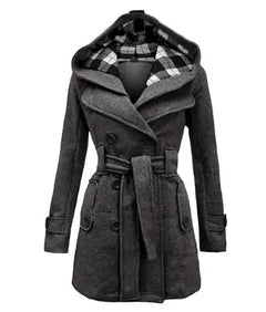 Double-Breasted Plaid Mid-Length Coat
