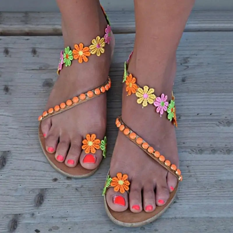 Plus Size Summer Women's Flat Flower Sandals