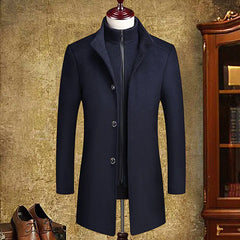 Men's Mid-Length Woolen Coat with Detachable Vest Liner