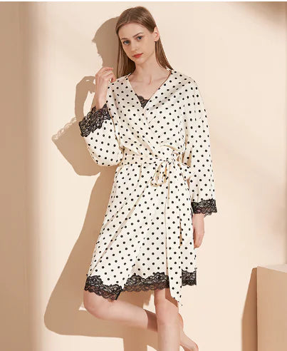 Loose-Fitting Sleep Dress with Lace and Polka Dots