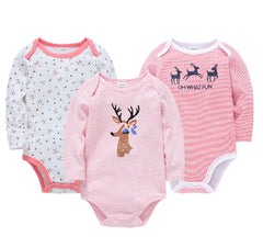 Long Sleeve Cotton Baby Bodysuit 3-Piece Set (1 Piece)