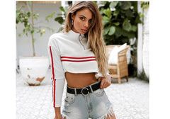 Striped Long Sleeve Cropped Hoodie for Women