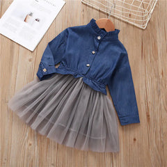 Korean Style Cotton Denim Dress for Girls