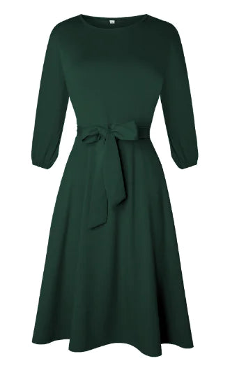 Women's Waist-Tight 3/4 Sleeve Dress with Belt