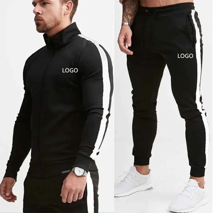 Colorblock Long-Sleeved Men's Sports Suit with Collar