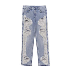 Worn Out Cat Whisker Hip-hop Straight Jeans