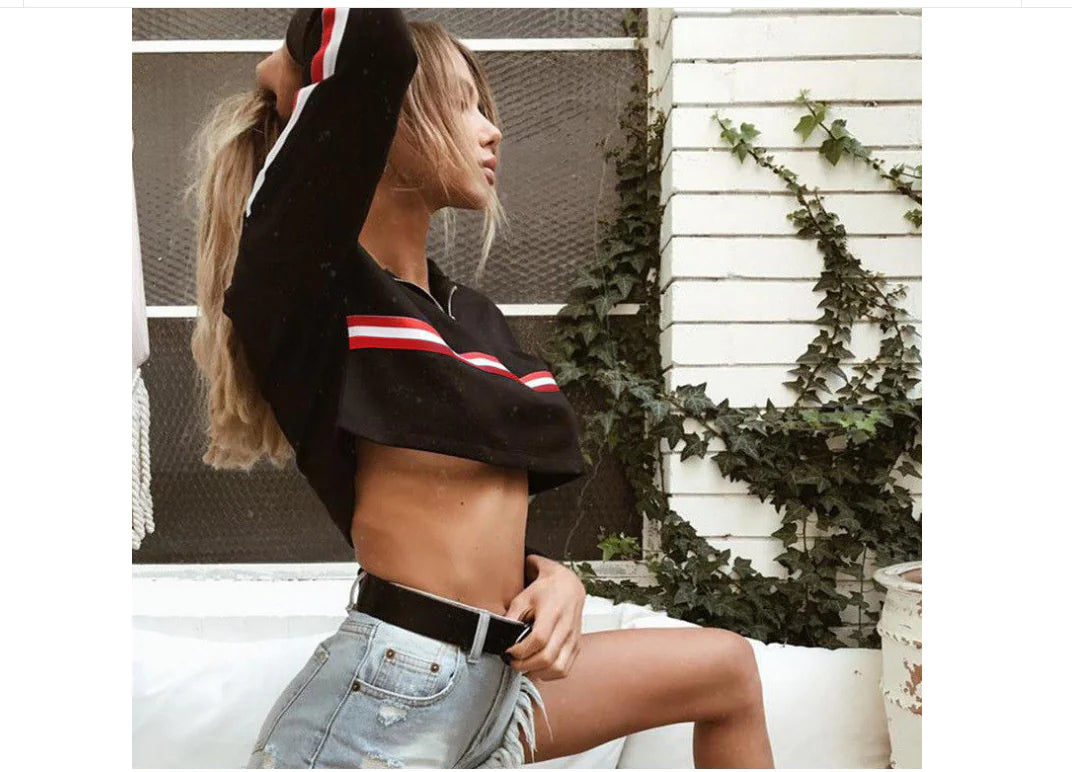 Striped Long Sleeve Cropped Hoodie for Women