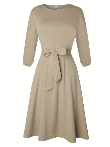 Women's Waist-Tight 3/4 Sleeve Dress with Belt