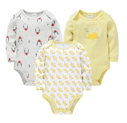 Long Sleeve Cotton Baby Bodysuit 3-Piece Set (1 Piece)