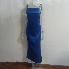 Elegant Backless Lace Up Satin Suspender Dress