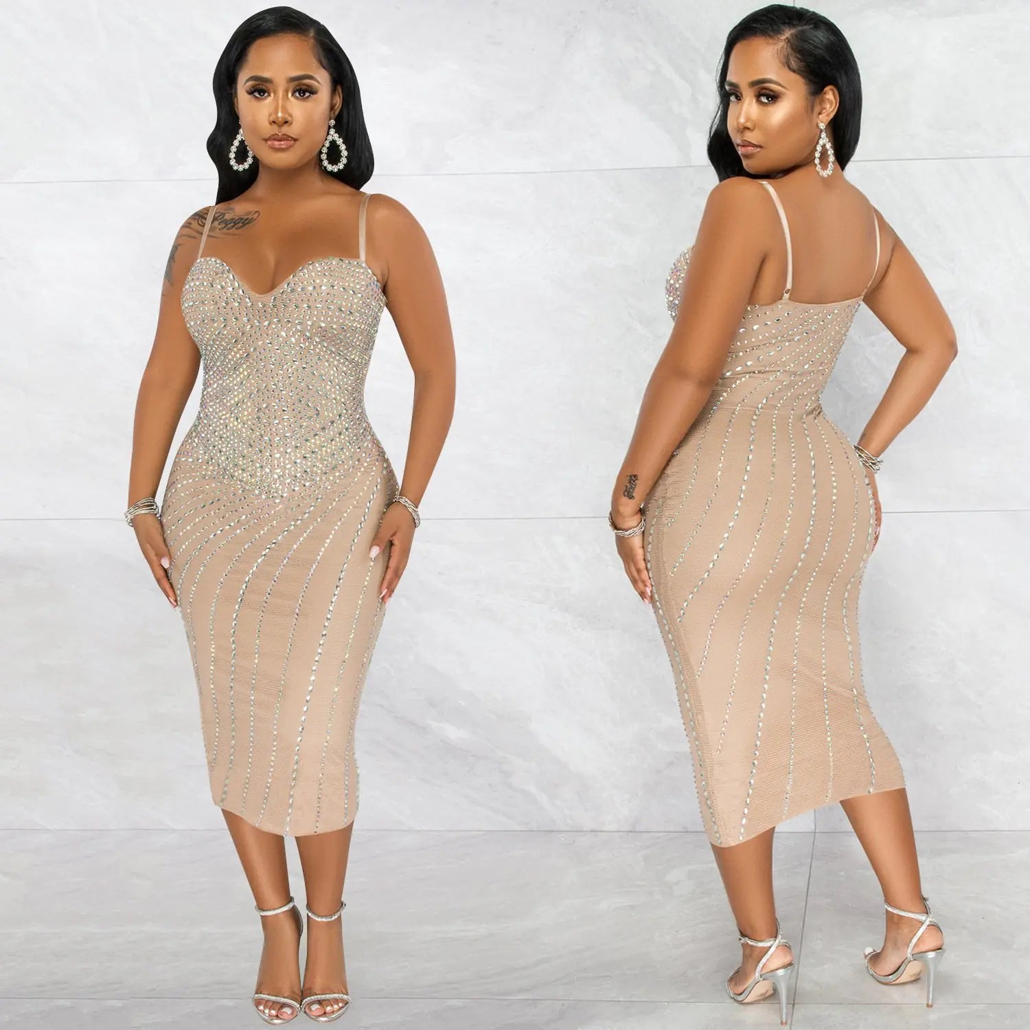 Women's Sling Dress with Hot Drilling for Nightclub