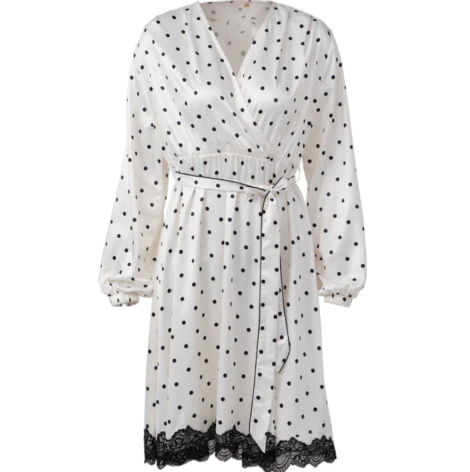 Loose-Fitting Sleep Dress with Lace and Polka Dots