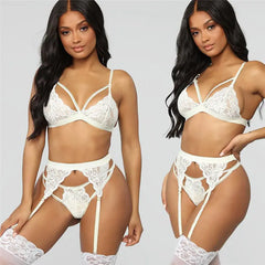 Lace Seduction Lingerie Set with Stockings (3 Pieces)