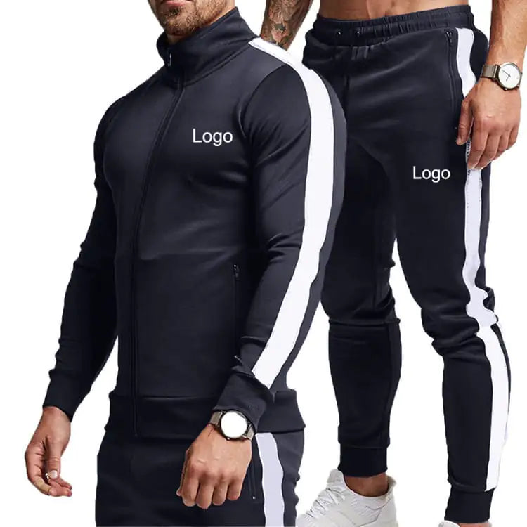 Colorblock Long-Sleeved Men's Sports Suit with Collar