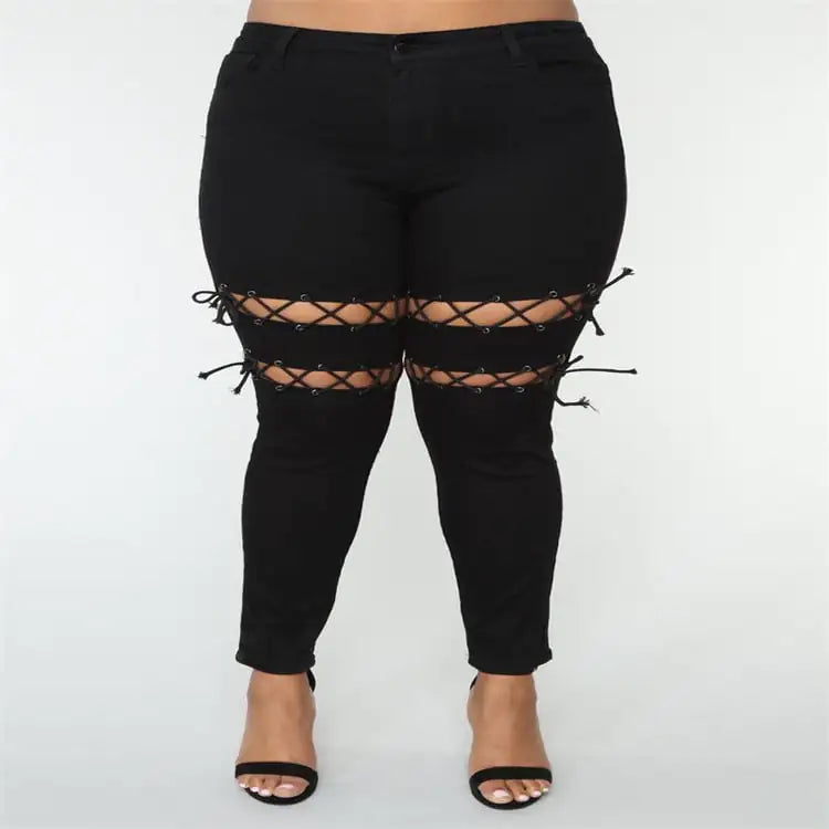 Plus Size Women's Eyelet Strap Jeans