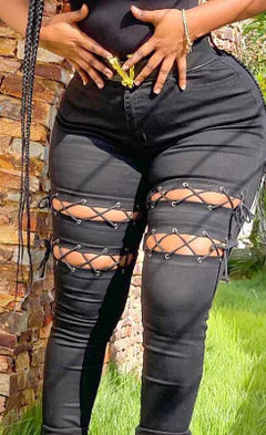 Plus Size Women's Eyelet Strap Jeans