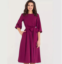 Women's Waist-Tight 3/4 Sleeve Dress with Belt