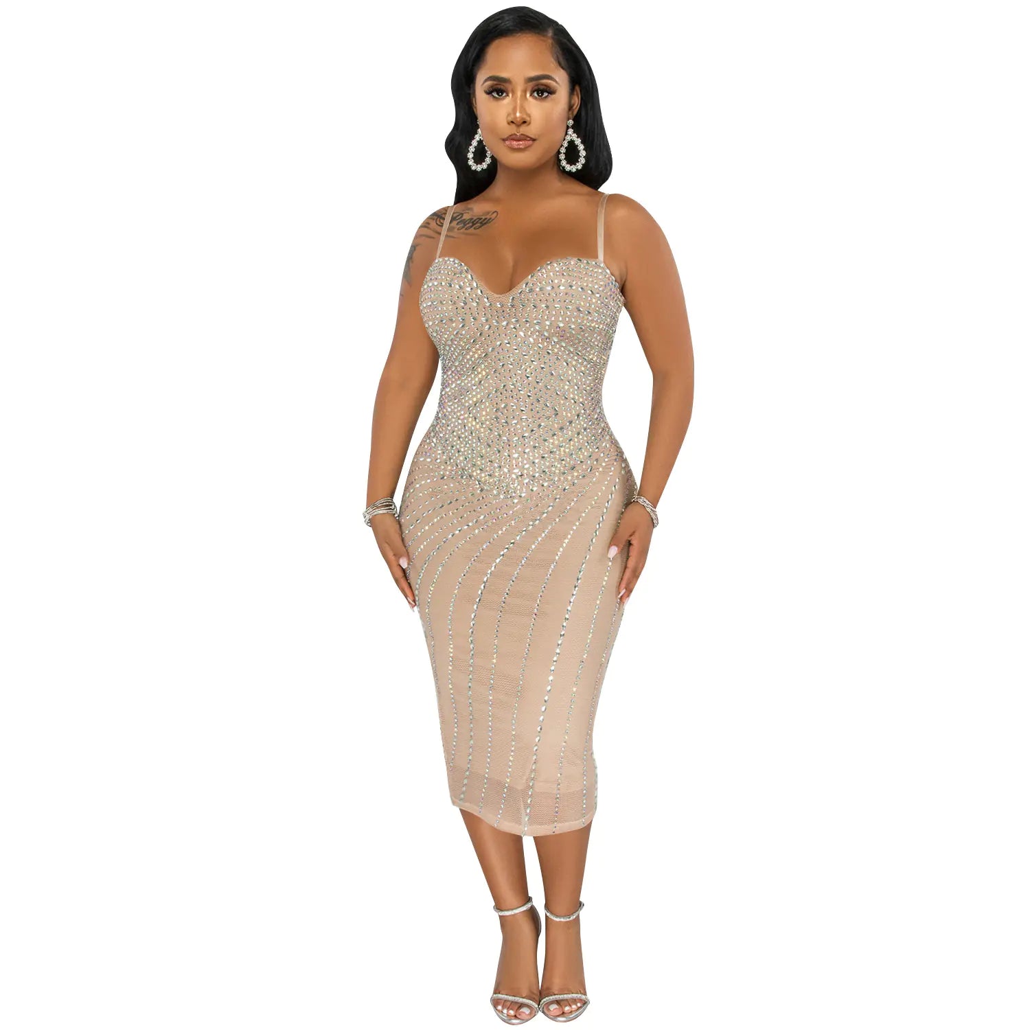 Women's Sling Dress with Hot Drilling for Nightclub