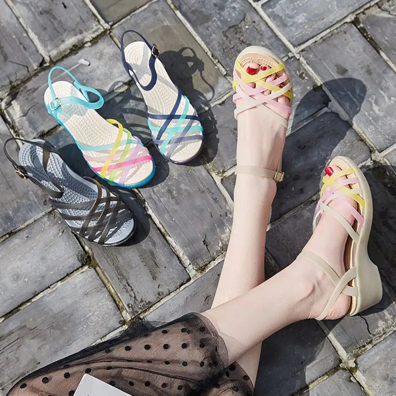 Colorful Striped High Heel Soft Summer Sandals