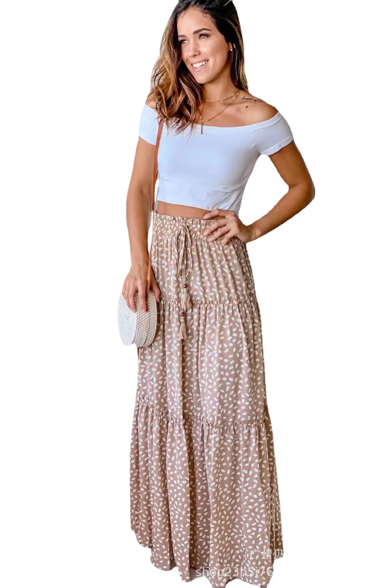 Classic Midi Skirt with Elastic Waist and Pleats