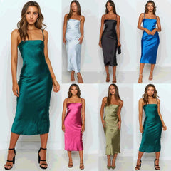 Elegant Backless Lace Up Satin Suspender Dress