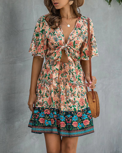 2020 Summer Fashion Print Knot Front Dress for Women