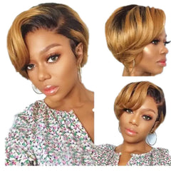 Fluffy Black Gradient Brown Short Straight Wig for Women