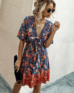 2020 Summer Fashion Print Knot Front Dress for Women