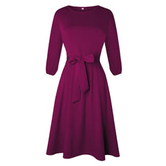 Women's Waist-Tight 3/4 Sleeve Dress with Belt
