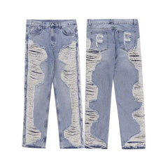 Worn Out Cat Whisker Hip-hop Straight Jeans