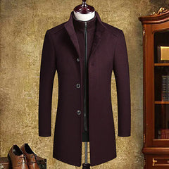 Men's Mid-Length Woolen Coat with Detachable Vest Liner