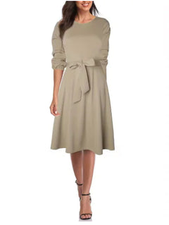 Women's Waist-Tight 3/4 Sleeve Dress with Belt