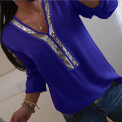 2019 Women's Casual V-Neck Sequin Chiffon Blouse