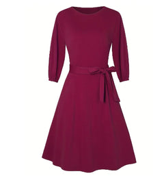 Women's Waist-Tight 3/4 Sleeve Dress with Belt